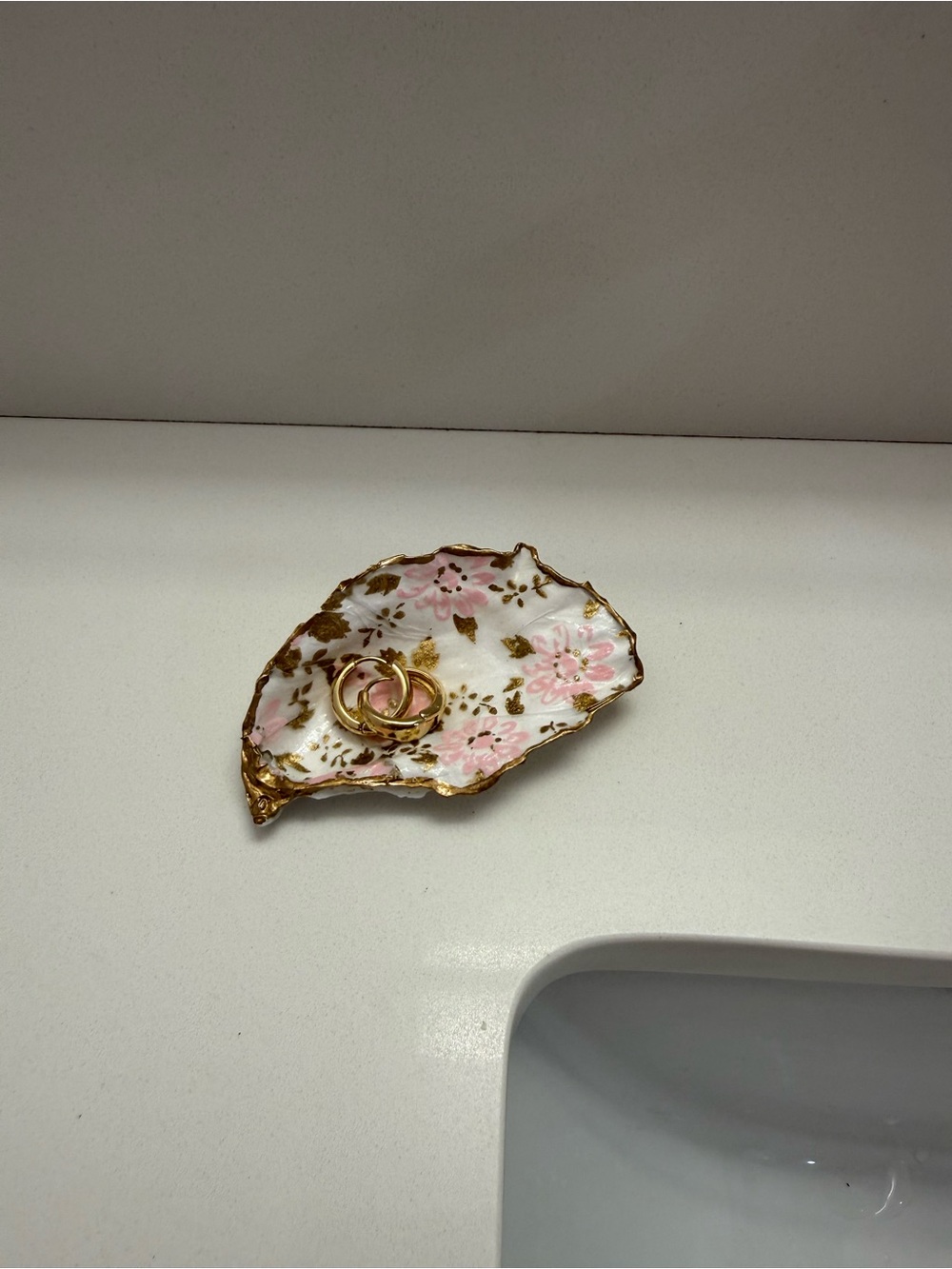 Handmade Oyster Jewelry Dish with Gold Leaf Dipped Edge